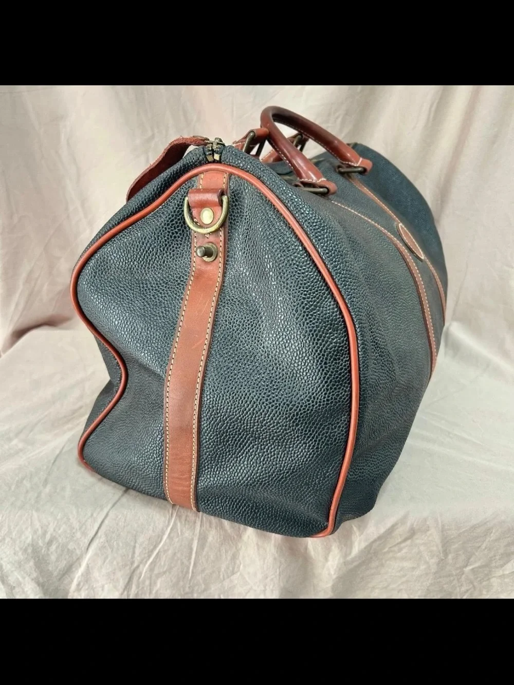 Mulberry Navy Textured Duffel with Brown Leather Trim